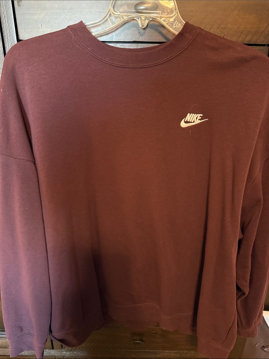 Nike Tops - Nike Maroon Long Sleeve Crew Sweatshirt with White Swoosh